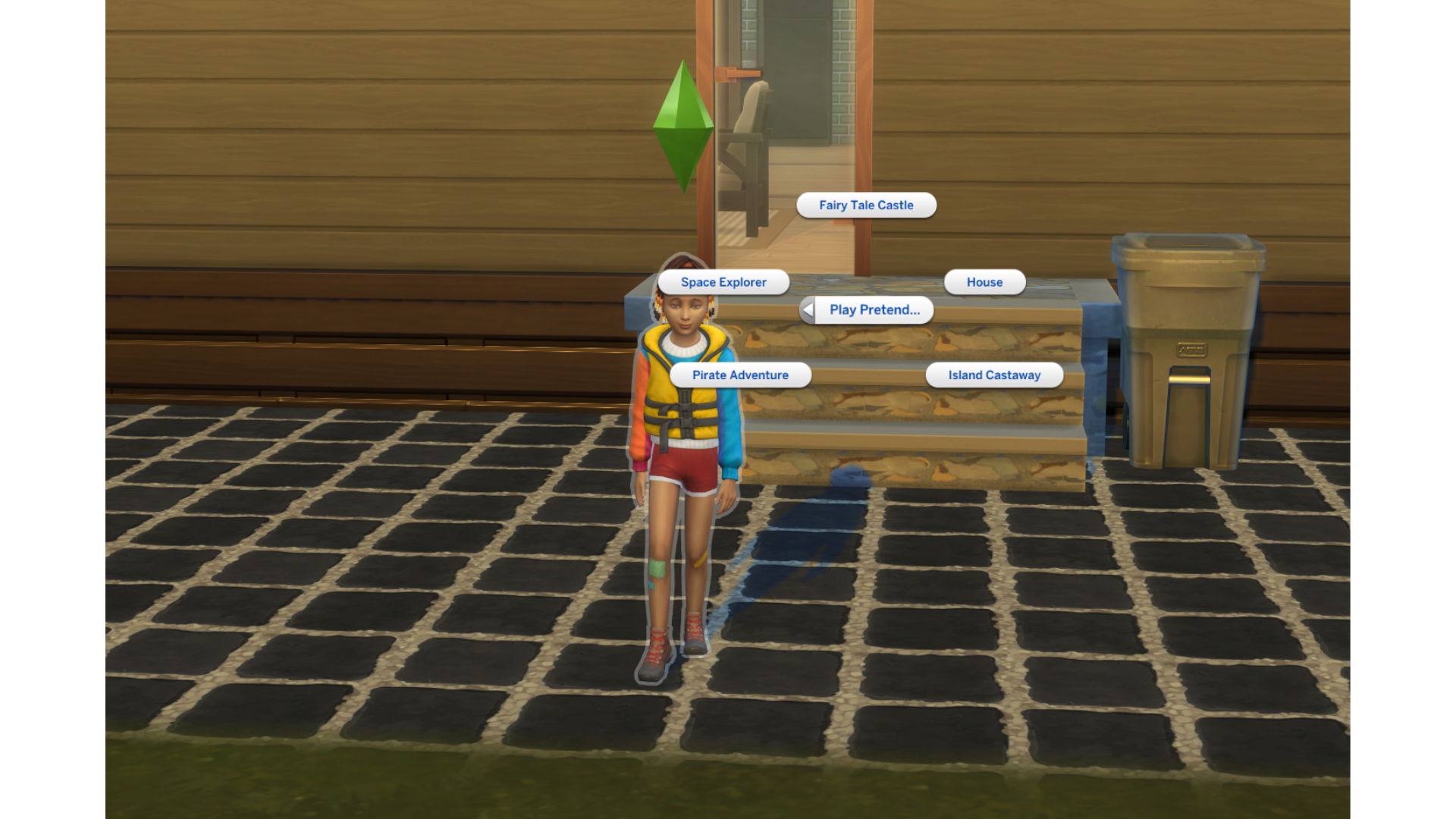 Opções do Menu de Ações exibindo inúmeras interações com Brincar de Fingir.