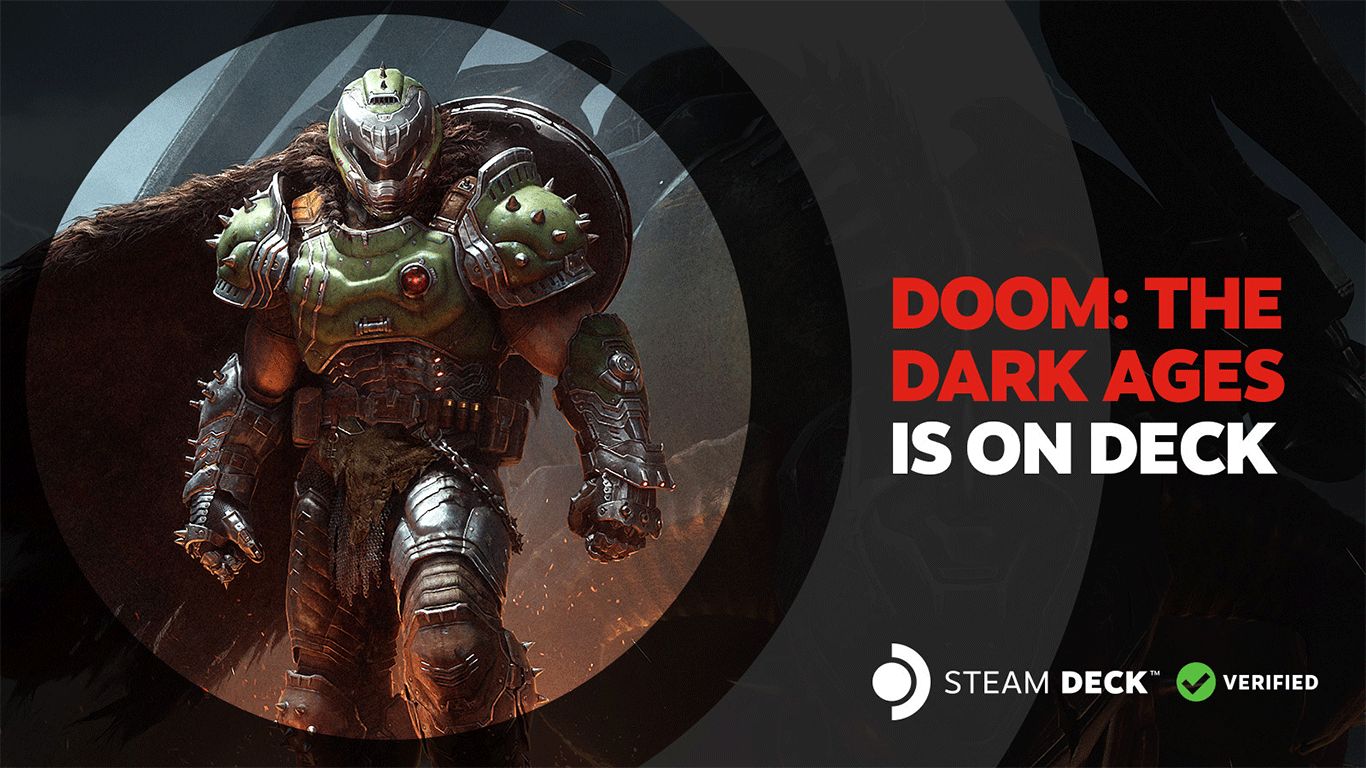 An image of the DOOM Slayer standing tall next to the words "DOOM: The Dark Ages in on Deck"