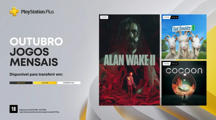 Jogos do PS Plus de outubro já estão disponíveis; Corre para baixar!