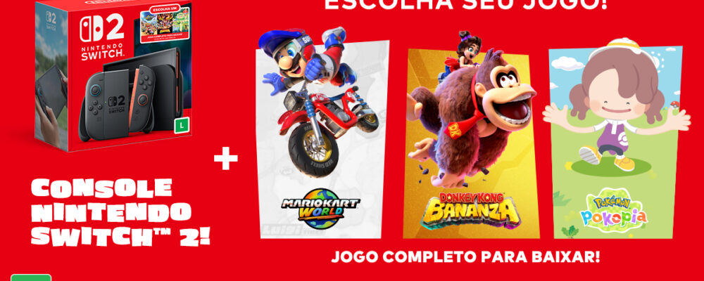 Nintendo Switch 2 ganha pacote com Mario Kart World, Donkey Kong Bananza ou Pokémon Pokopia